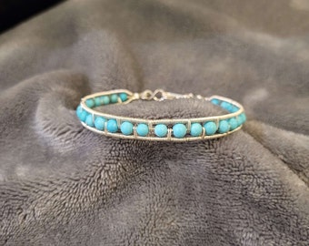 Turquoise Border Wire Wrapped Bracelet