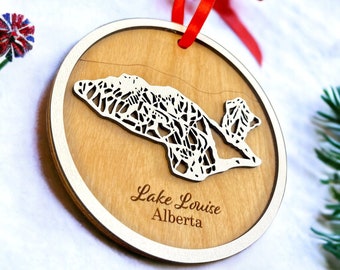 Lake Louise Ski Trail Map Ornament: 3D Layered Wood Christmas Decor