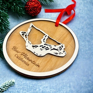 Bear Mountain Ski Trail Map Christmas Ornament: 3D Layered Wood