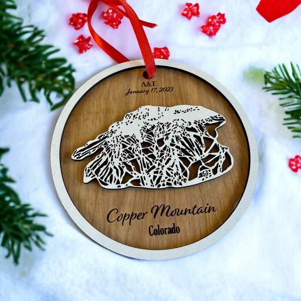 Copper Mountain Christmas Ornament - Ski Trail Map Ornament, Mountain Ornament, Engraved Trail Map, 3D Layered Ornament, Minimal Ornament