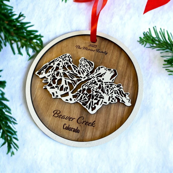 Beaver Creek Christmas Ornament - Ski Trail Map Ornament, Mountain Ornament, Engraved Trail Map, 3D Layered Ornament, Minimal Ornament