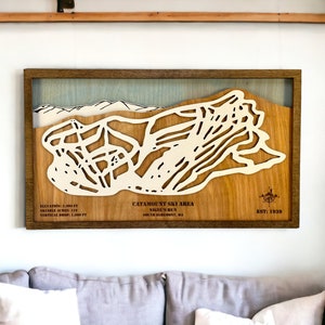 Catamount Ski Area- Massachusetts - Ski Decor, Wood Ski Map, Ski Trail Art, 3D Layered Ski Resort Map, Ski House Decor