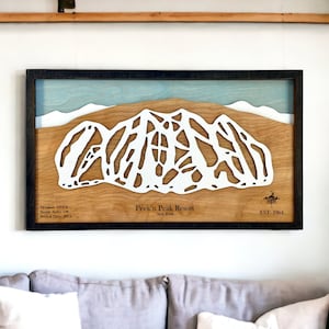 Peek'n Peak Resort, New York - décoration de ski, carte des pistes de ski en bois, art des pistes de ski, plan de la station de ski en couches 3D, décoration maison de ski, déco snowboard