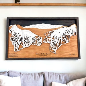 Stazione sciistica di Mount Buller, Australia - Arredamento sci, Mappa sciistica in legno, Arte delle piste da sci, Mappa della stazione sciistica a strati 3D, Arredamento casa sci, Arredamento snowboard