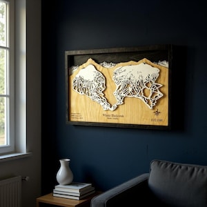 Whistler-Blackcomb 3D Ski Trail Map: Layered Wood Mountain Art