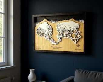 Whistler-Blackcomb 3D Ski Trail Map: Layered Wood Mountain Art
