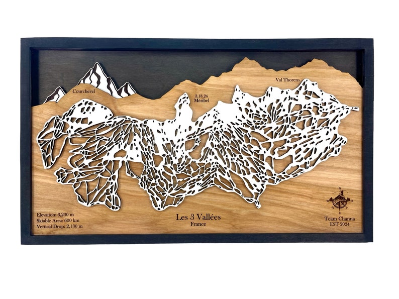 Custom Ski Trail Map Mountains, Ski, Snowboarding, Ski House Decor, Trails, 3D Layered Ski Map image 5