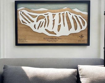 Hyland Hills Ski Resort Map: 3D Layered Wood Ski Trail Art
