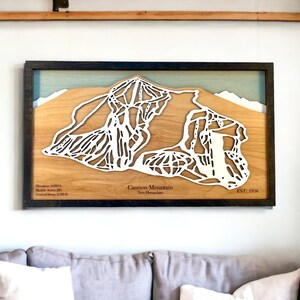 Cannon Mountain, Franconia, New Hampshire : carte des pistes de ski, décoration de maison de ski, montagnes en couches 3D, décoration de snowboard