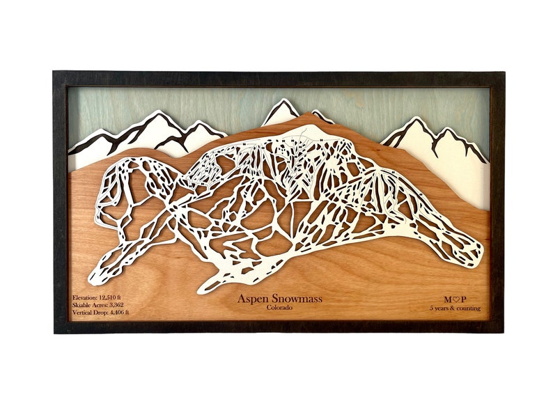Custom Ski Trail Map Mountains, Ski, Snowboarding, Ski House Decor, Trails, 3D Layered Ski Map image 9