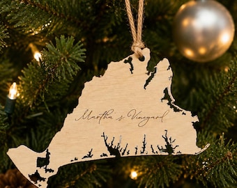 Martha’s Vineyard Ornament | Wooden Coastal Christmas Ornament | Handmade New England Decor