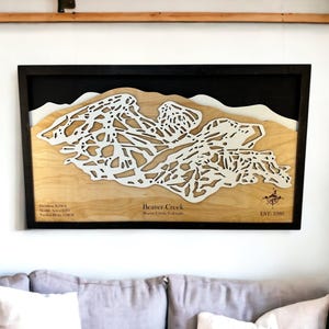 Stazione sciistica di Beaver Creek, Colorado - Arredamento sci, Mappa sciistica in legno, Arte delle piste da sci, Mappa della stazione sciistica a strati 3D, Arredamento casa sci, Arredamento snowboard