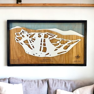 Edelweiss, Québec, Canada - décoration de ski, carte des pistes de ski en bois, art des pistes de ski, plan de la station de ski en couches 3D, déco maison de ski, déco snowboard