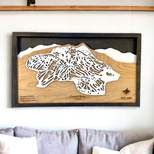 Station de ski de Crested Butte, Colorado : carte des pistes de ski, décoration de maison de ski, superposition de montagnes en 3D, décoration de snowboard