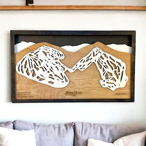 Brian Head Resort, Utah - décoration de ski, carte de ski en bois, art des pistes de ski, plan de la station de ski en couches 3D, déco maison de ski, déco snowboard