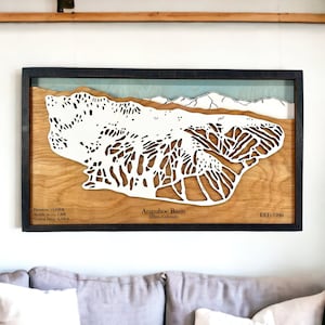 Station de ski d'Arapahoe Basin, Colorado - décoration de ski, carte de ski en bois, art des pistes de ski, plan de la station de ski en couches 3D, décoration maison de ski, déco snowboard