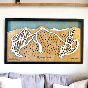 Kaart skiresort Mountain Creek: 3D gelaagde houten skipistekunst