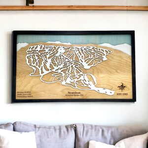 Station de ski Steamboat, Colorado - décoration de ski, carte de ski en bois, art des pistes de ski, plan de la station de ski en couches 3D, déco maison de ski, déco snowboard