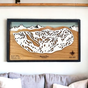 Stevens Pass Ski Resort, Washington- Decoración de esquí, Mapa de esquí de madera, Arte de pistas de esquí, Mapa de estación de esquí en capas 3D, Decoración de la casa de esquí, Decoración de snowboard