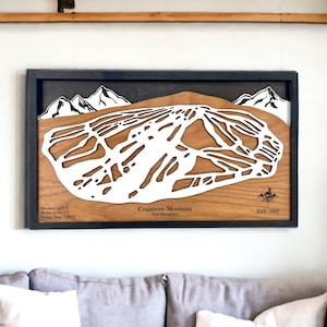 Cranmore Mountain, North Conway, NH - Mappa delle piste da sci, Arredamento sci, Mappa delle montagne sciistiche in legno, Mappa della stazione sciistica a strati 3D, Arredamento snowboard