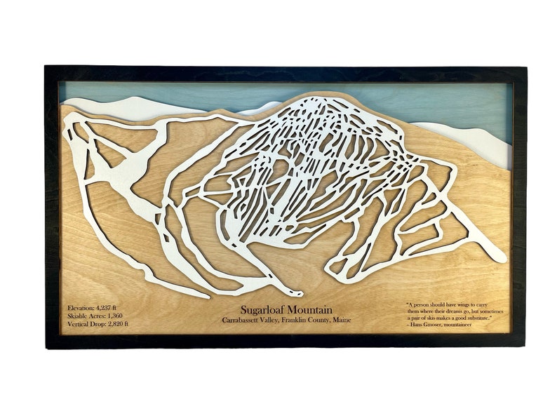 Custom Ski Trail Map Mountains, Ski, Snowboarding, Ski House Decor, Trails, 3D Layered Ski Map image 4