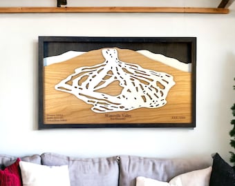 Waterville Valley Ski Resort 3D Wood Map: Laser Cut Ski Trail Art