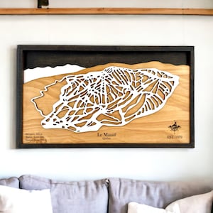 Station de ski du Massif, Québec, Canada - décoration de ski, carte des pistes de ski en bois, art des pistes de ski, plan de la station de ski en couches 3D, déco maison de ski, déco snowboard