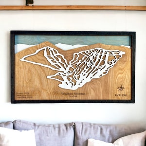 Windham Mountain a Windham, New York - Decorazioni per lo sci, mappa sciistica in legno, arte delle piste da sci, mappa della stazione sciistica a strati 3D, decorazioni per la casa da sci