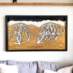 Mont Tremblant, Quebec, Canada - Decorazioni per lo sci, mappa sciistica in legno, arte delle piste da sci, mappa delle stazioni sciistiche a strati 3D, decorazioni per la casa da sci, decorazioni per lo snowboard