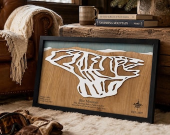 Blue Mountain Pennsylvania Ski Trail Map: 3D Wood Ski Resort Art