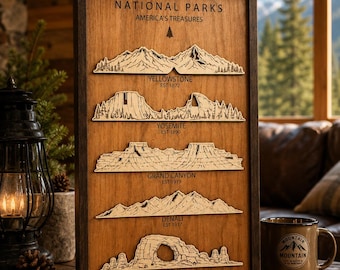 Layered Wood National Parks Wall Art | Yellowstone Yosemite Grand Canyon Denali Arches Sign | Rustic Cabin Decor | National Park Gift