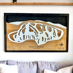 Pistes nord parfaites, décoration Indiana - ski, carte des pistes de ski en bois, art des pistes de ski, plan de la station de ski en couches 3D, décoration maison de ski, déco snowboard