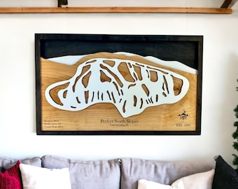 Perfect North Slopes, Indiana- Ski Decor, Wood Ski Map, Ski Trail Art, 3D Layered Ski Resort Map, Ski House Decor, Snowboard Decor