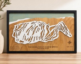 The Highlands at Harbor Springs Ski Trail Map | Wooden Ski Resort Wall Art | Harbor Springs Michigan Mountain Art | Custom Ski Map Gift