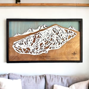 Whitefish Montana Ski Map: 3D Layered Wood Ski Trail Art