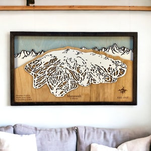 Mammoth Mountain in Mammoth Lakes, Californië - skidecor, houten skikaart, skipistekunst, 3D-gelaagde skiresortkaart, skihuisdecor