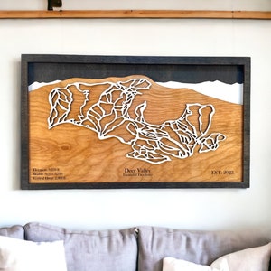 Deer Valley-uitbreiding, Utah-skidecor, houten skikaart, skipistekunst, 3D-gelaagde skiresortkaart, skihuisdecor