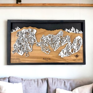 Park City Mountain, Park City, Utah - Mapa de pistas de esquí, decoración de esquí, arte de pistas de esquí, mapa de montaña en capas 3D, decoración de snowboard