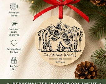 Personalized Ski Couple Ornament • Custom Wood Ski Ornament • Laser Engraved Christmas Ornament • Ski Lover Gift