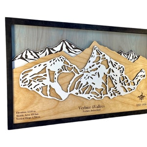 Custom Ski Trail Map Mountains, Ski, Snowboarding, Ski House Decor, Trails, 3D Layered Ski Map image 3