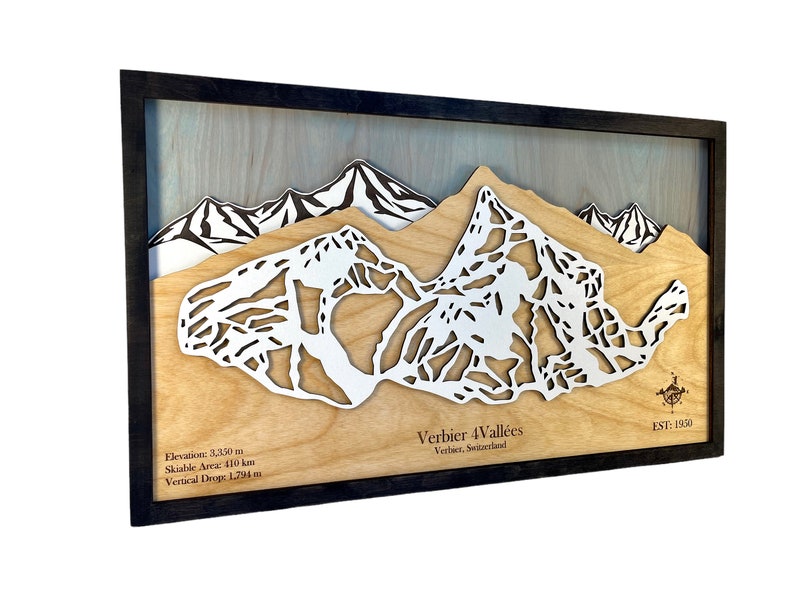 Custom Ski Trail Map Mountains, Ski, Snowboarding, Ski House Decor, Trails, 3D Layered Ski Map image 3