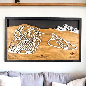 Loon Mountain, Lincoln, New Hampshire : carte des pistes de ski, décoration maison de ski, superposition de montagnes 3D, décoration de snowboard