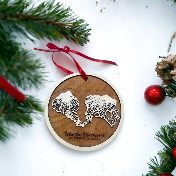 Whistler-Blackcomb Christmas Ornament - Ski Trail Map Ornament, Mountain Ornament, Engraved Trail Map, 3D Layered Ornament, Minimal Ornament