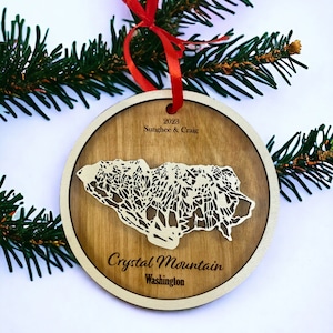 Crystal Mountain Weihnachtsschmuck - Ski-Wanderkarte, Bergverzierung, gravierte Wanderkarte, 3D-Schichtverzierung, minimale Verzierung