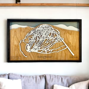 Pain de sucre, déco Maine - ski, carte des pistes de ski en bois, art des pistes de ski, plan de la station de ski en couches 3D, déco maison de ski, déco snowboard