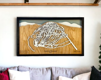 Mapa de esquí de Sugarloaf Mountain, Maine: Arte de pistas de esquí en madera en capas 3D