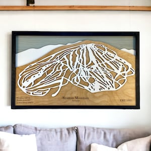 Stratton Mountain, Stratton, Vermont - Déco de ski, carte des pistes de ski en bois, art des pistes de ski, plan de la station de ski en couches 3D, déco maison de ski, déco snowboard