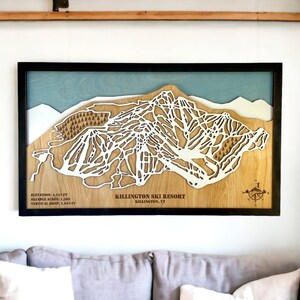 Station de ski de Killington, Vermont - décoration de ski, carte des pistes de ski en bois, art des pistes de ski, plan de la station de ski en couches 3D, déco maison de ski, déco snowboard
