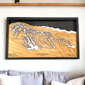 Gore Mountain, New York- Skidecor, houten skikaart, skipistekunst, 3D gelaagde skiresortkaart, skihuisdecor, snowboarddecor