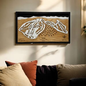 Station WISP, Maryland - décoration de ski, carte de ski en bois, art des pistes de ski, plan de la station de ski en couches 3D, décoration maison de ski, déco snowboard